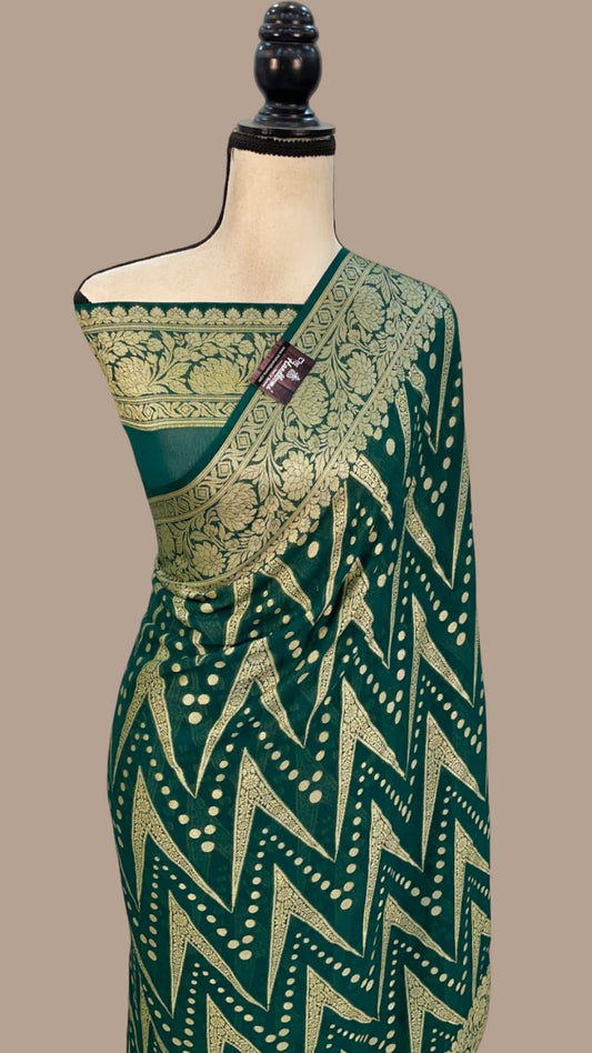 Dark green pure handloom banarasi chiffon sarees