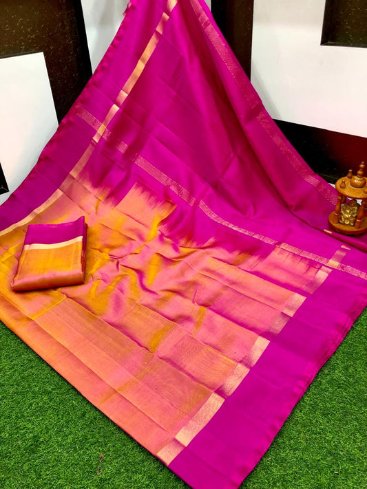 Mustard orange and pink uppada pattu plain sarees