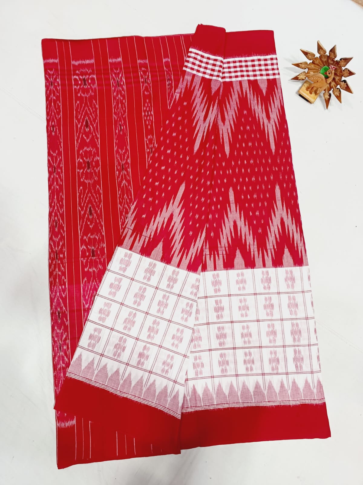 Red and white ikkat mercerised Cotton sarees