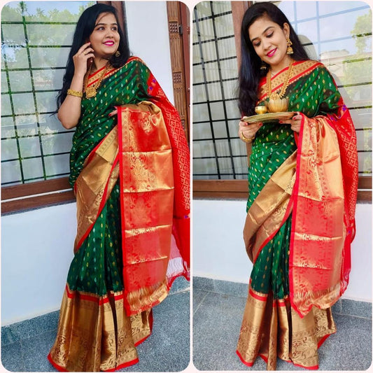 Dark green handloom Kuppadam kanchi border sarees