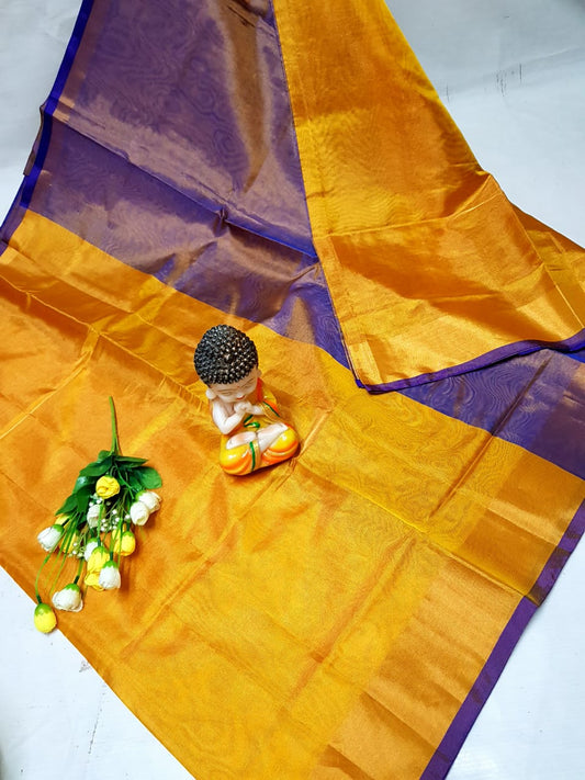 Mango yellow and dark blue Uppada tissue sarees