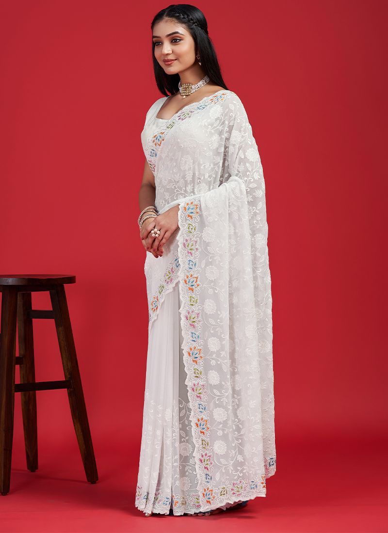 Georgette chikankari embroidered work sarees