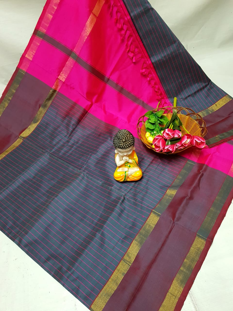 Gray Tripura silk mahanati checks sarees