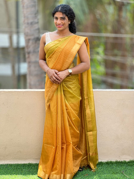 Mustard dual shaded Kota doria sarees