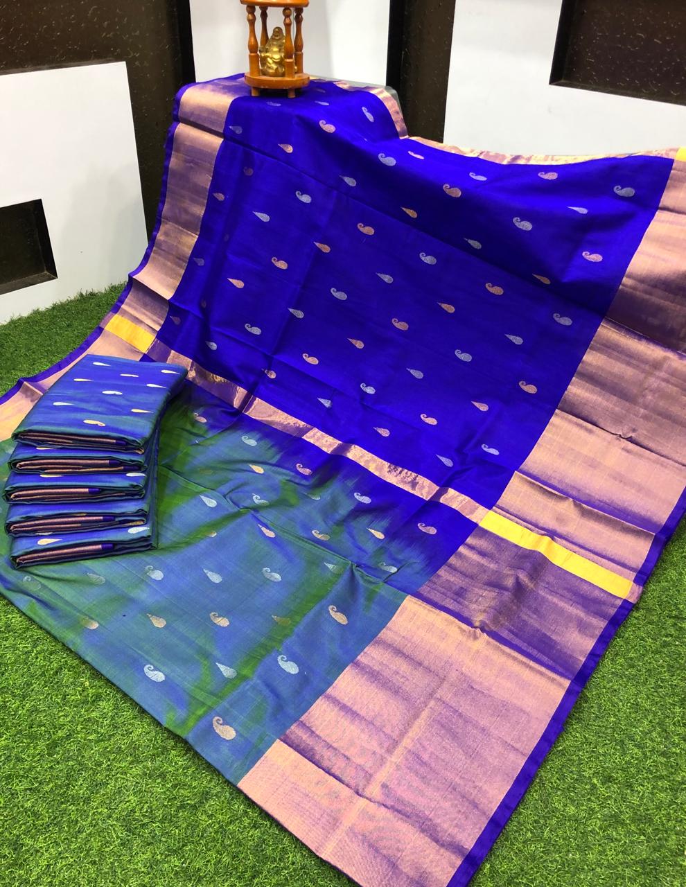 Green Uppada small Jamdani butta Sarees