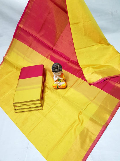 Yellow and pink Uppada tissue sarees