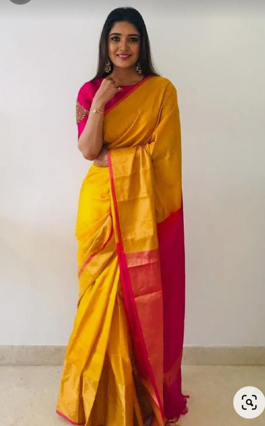 Yellow and pink Uppada big border sarees