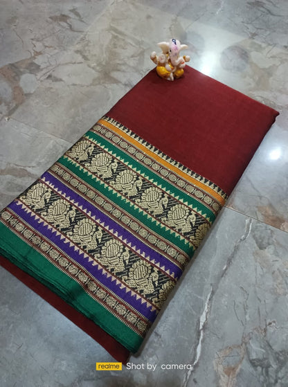 Maroon red Narayanpet Cotton sarees