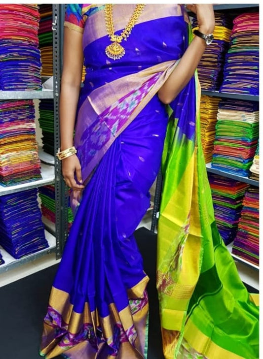 Dark blue uppada pattu pochampally border sarees