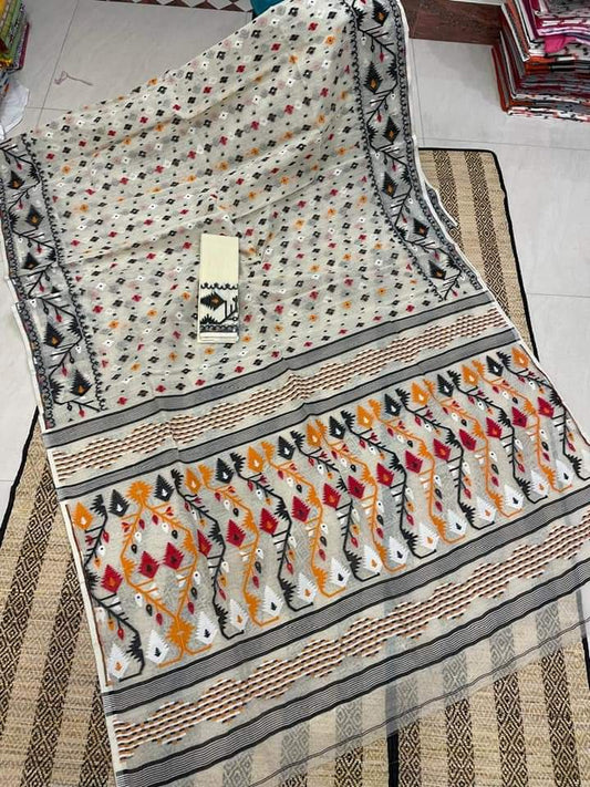 Cream Dhakai Jamdani sarees