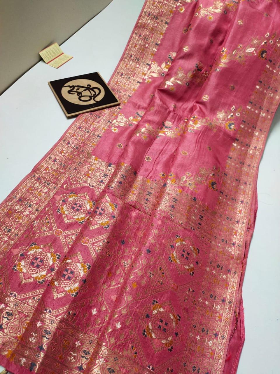 Pink handloom Banarasi semi georgette silk sarees