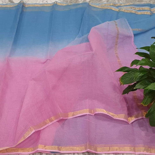 Blue and pink Kota doria silk sarees