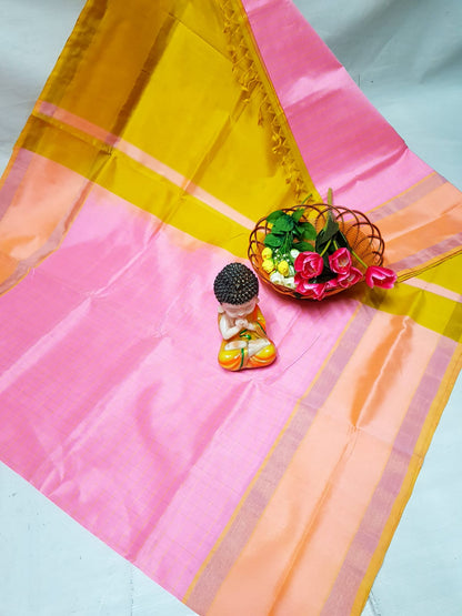 Baby Pink Tripura silk mahanati checks sarees