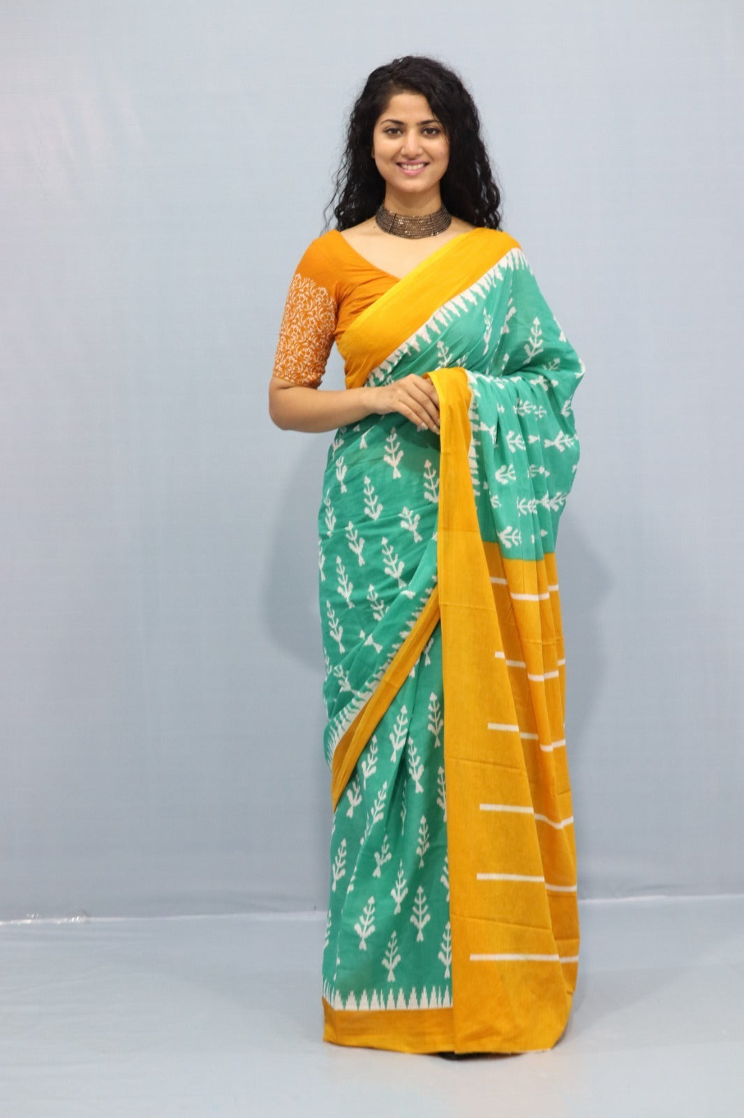 Sea green mulmul cotton sarees