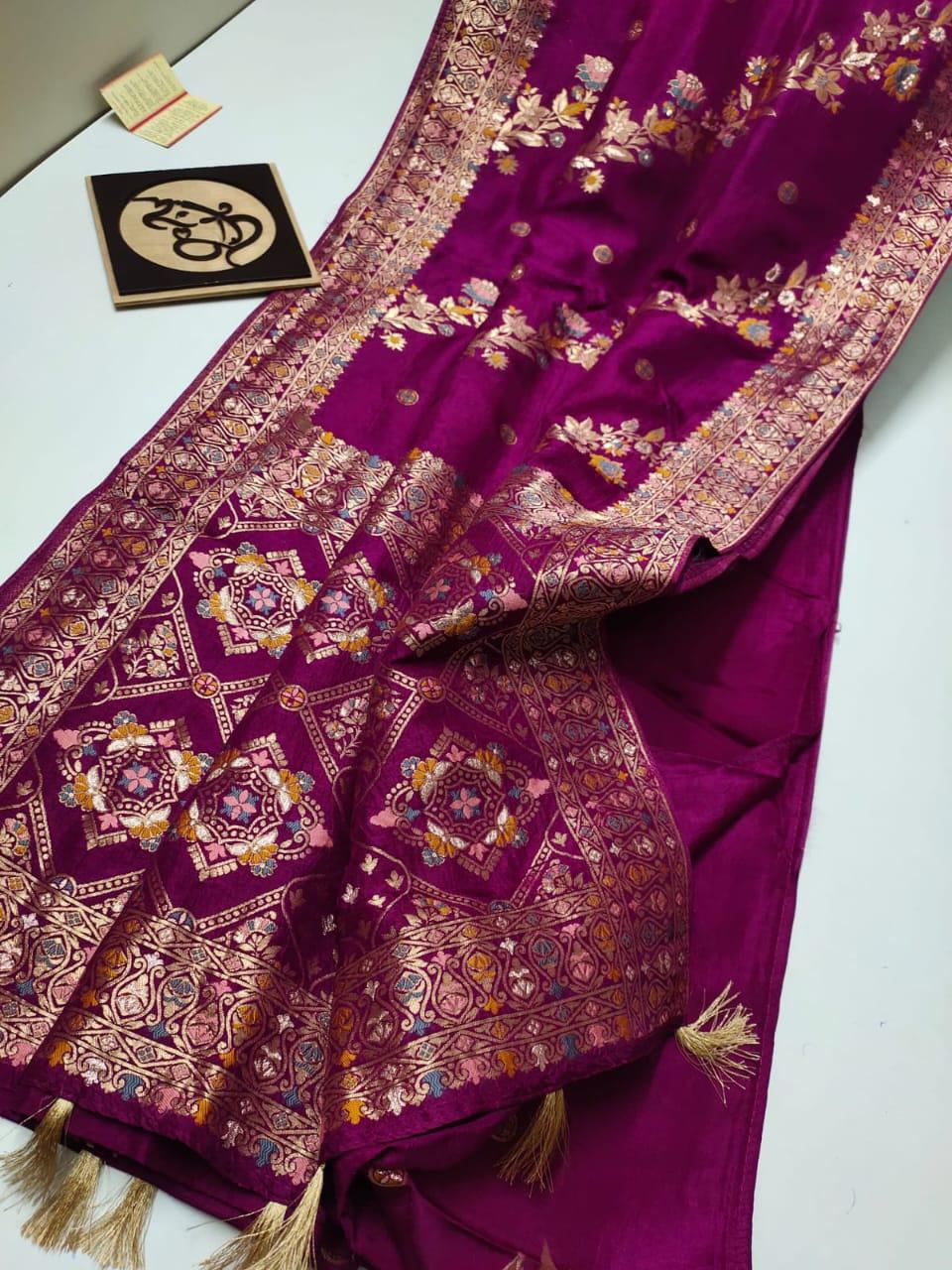 Wine handloom Banarasi semi georgette silk sarees