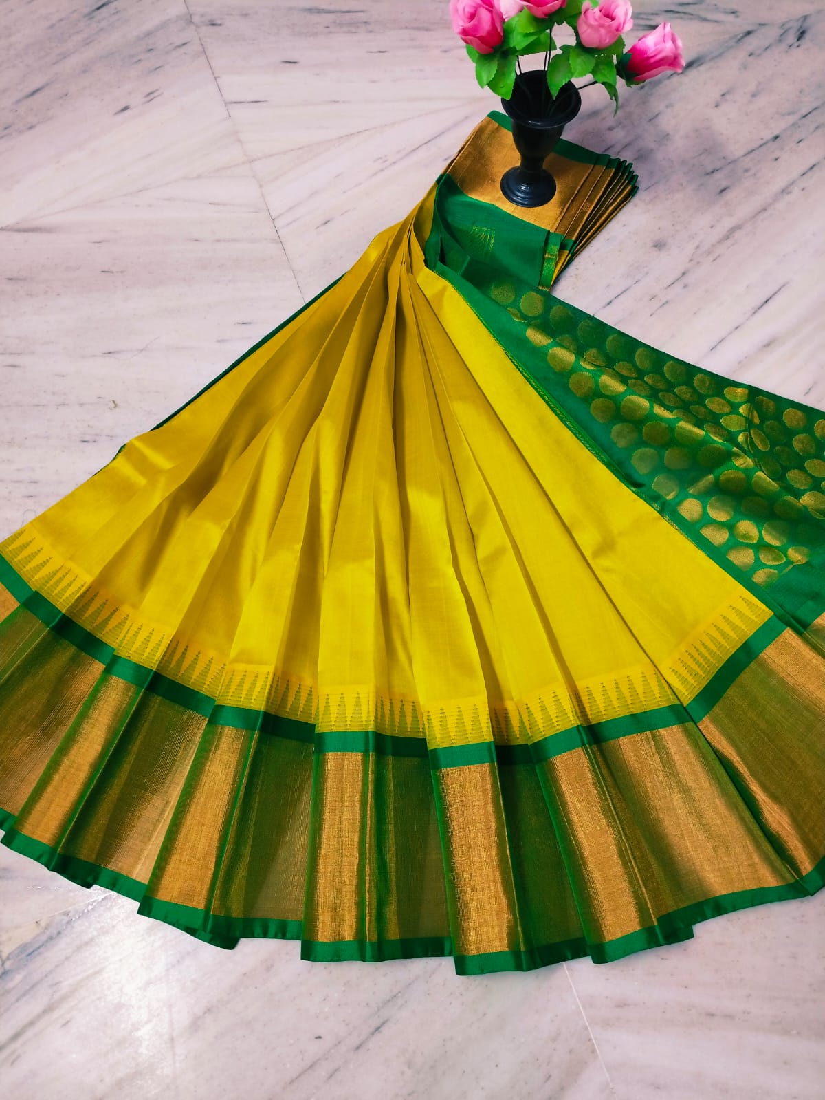 Mustard yellow pure handloom Kuppadam sarees