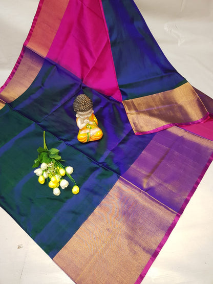 Navy blue and pink Uppada big border sarees