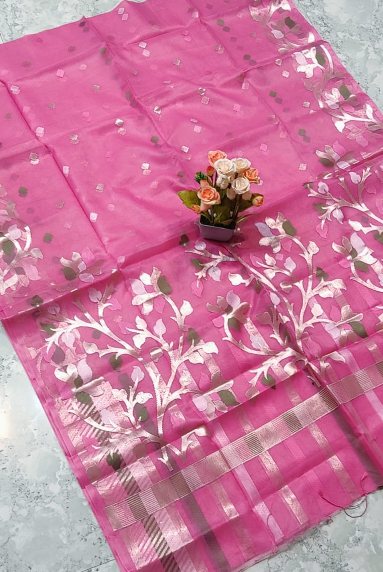 Pink pure Muslin organza silk sarees