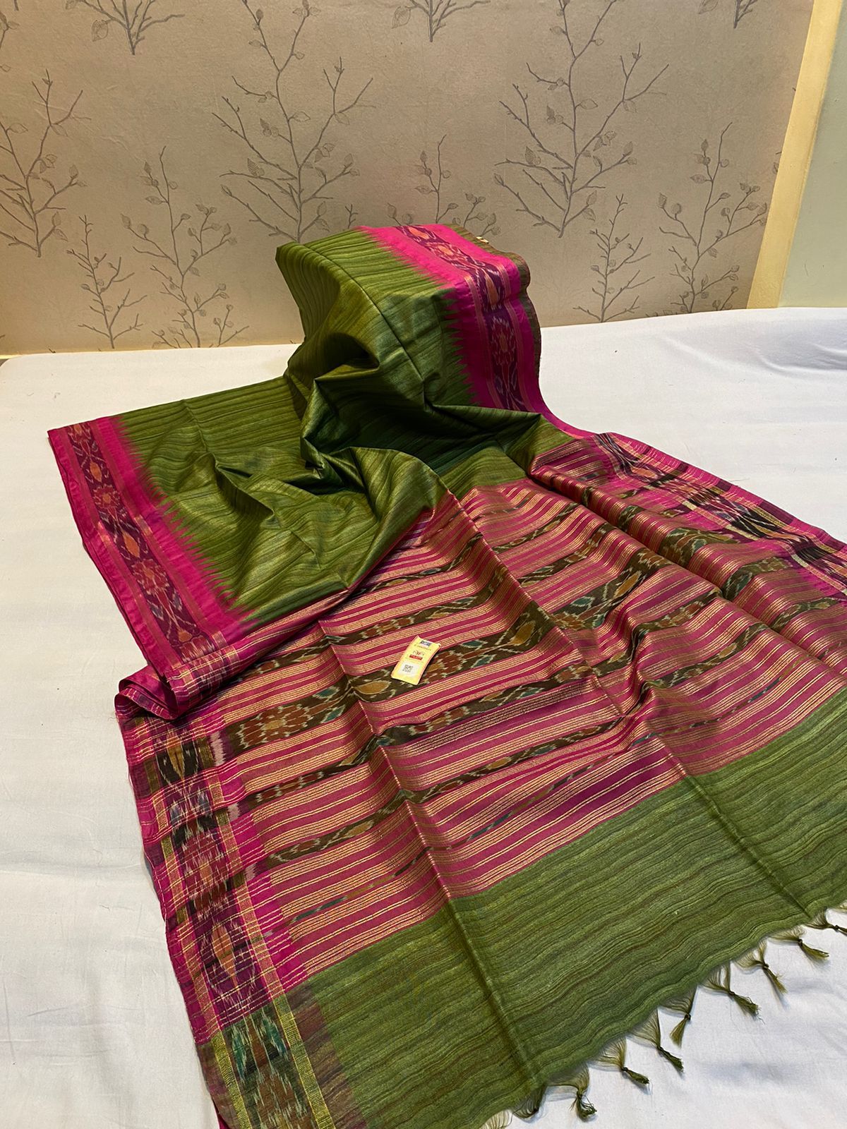 Green and pink Pure desi tussar silk pochampally border sarees