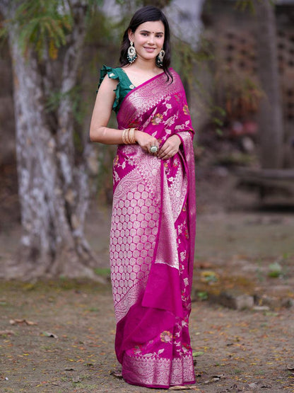 Pink Banarasi semi georgette silk sarees