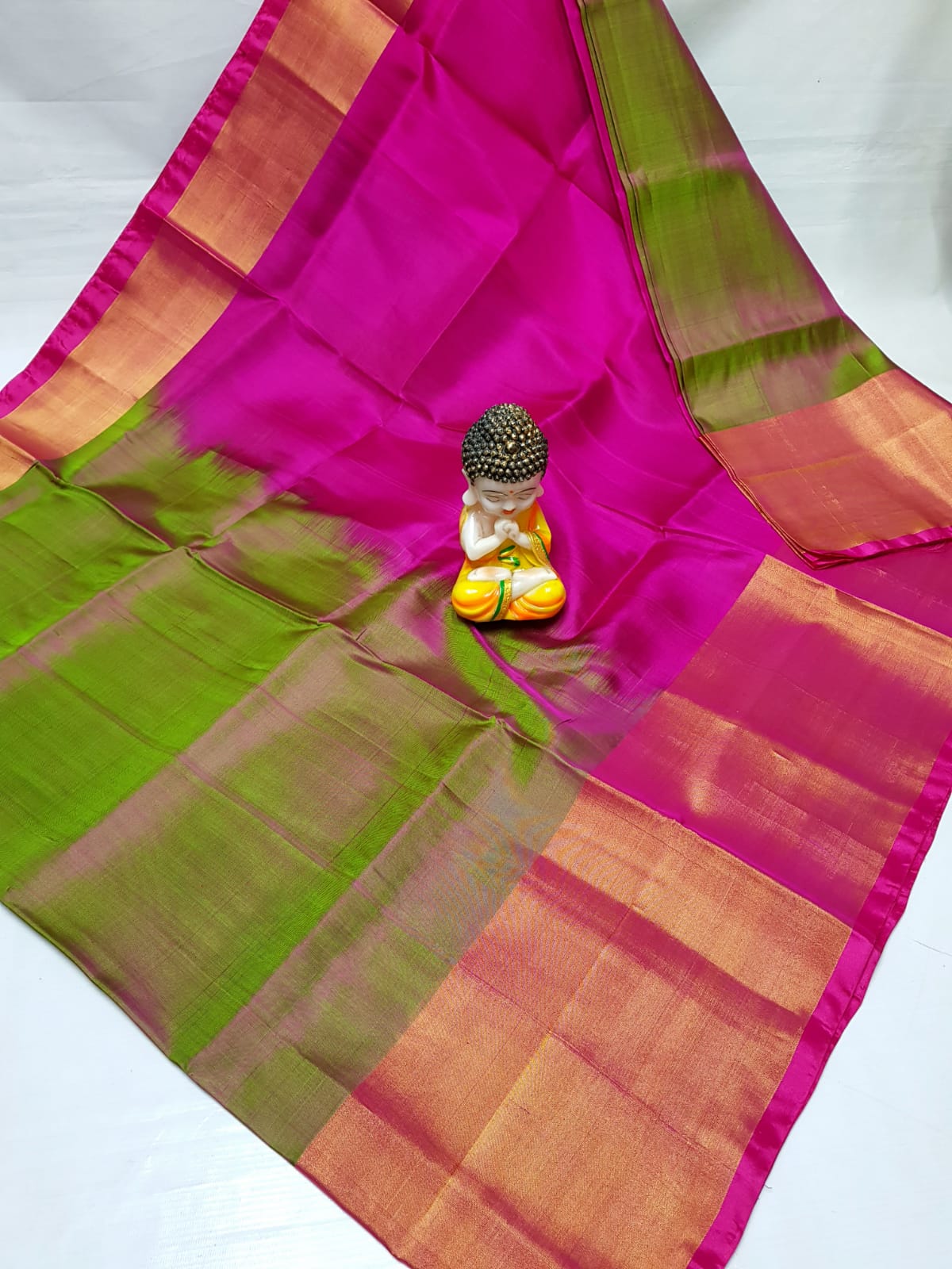 Green and pink Uppada big border sarees