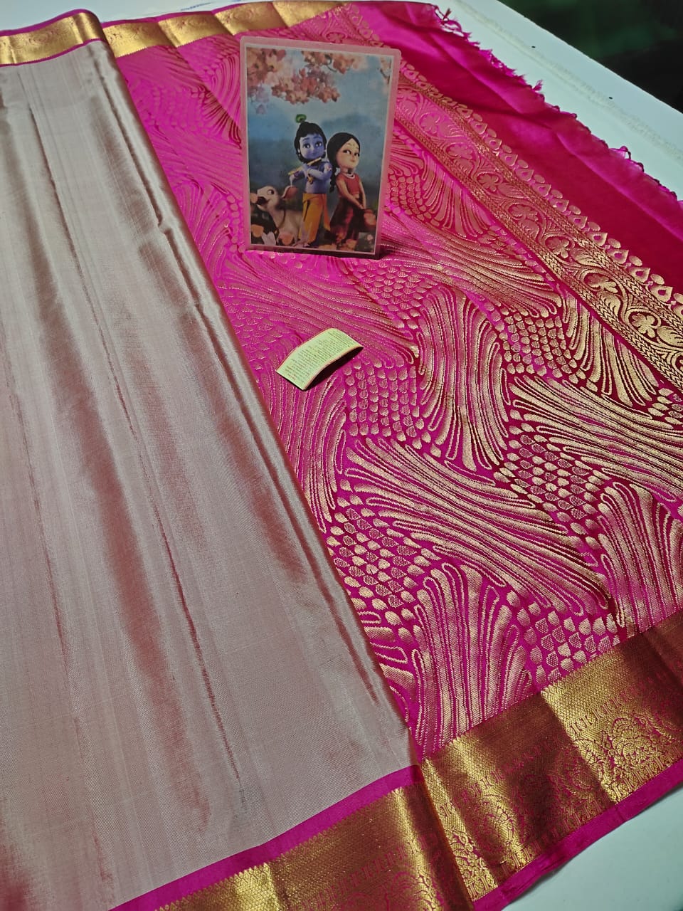 Dark beige Pure kanchipuram plain silk sarees