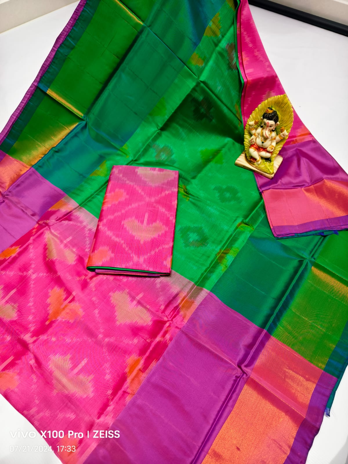 Pink and green Uppada soft silk sarees