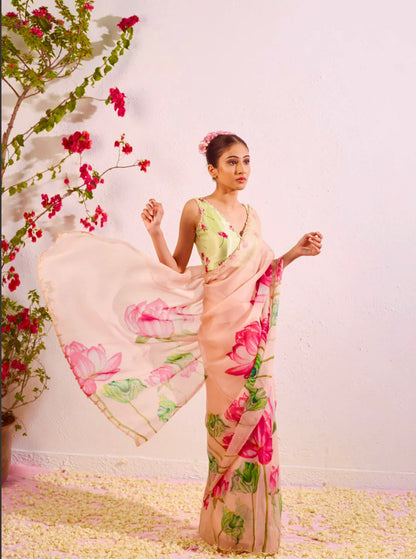 Pink organza sarees