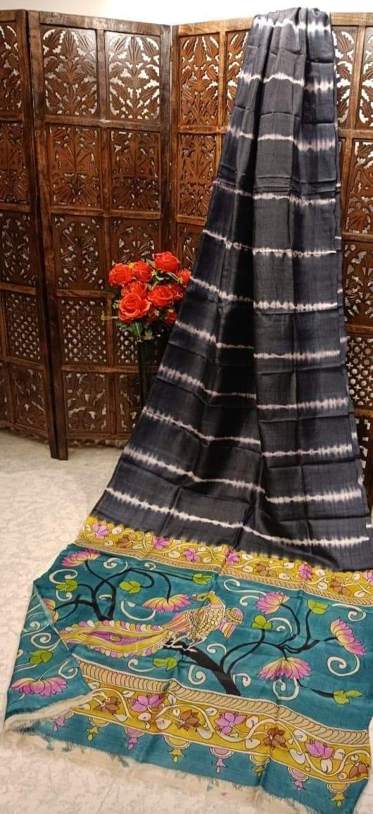 Black pure tussar Silk shibori sarees