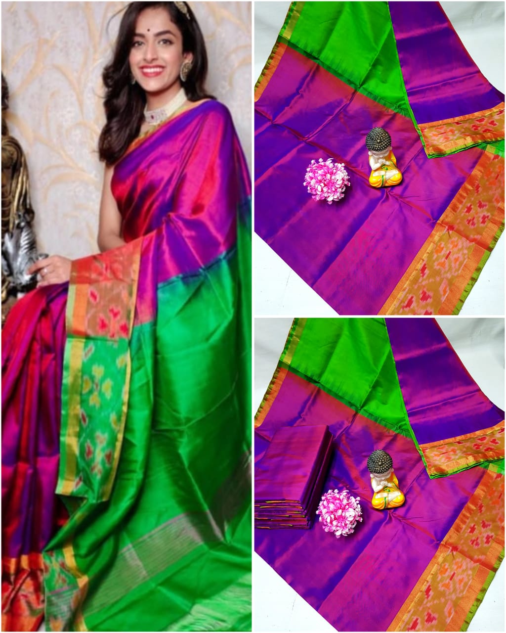 Purple Uppada sarees with small pochampally border