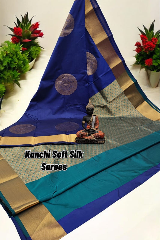 Dark blue kanchi soft silk sarees