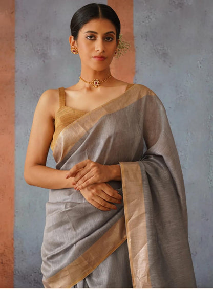 Gray festive wear silk linen sarees