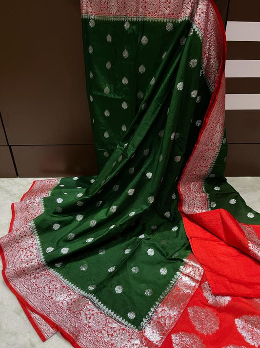 Bottle green Banarasi semi khaddi sarees