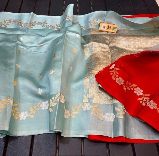 Light blue Banarasi kora organza sarees