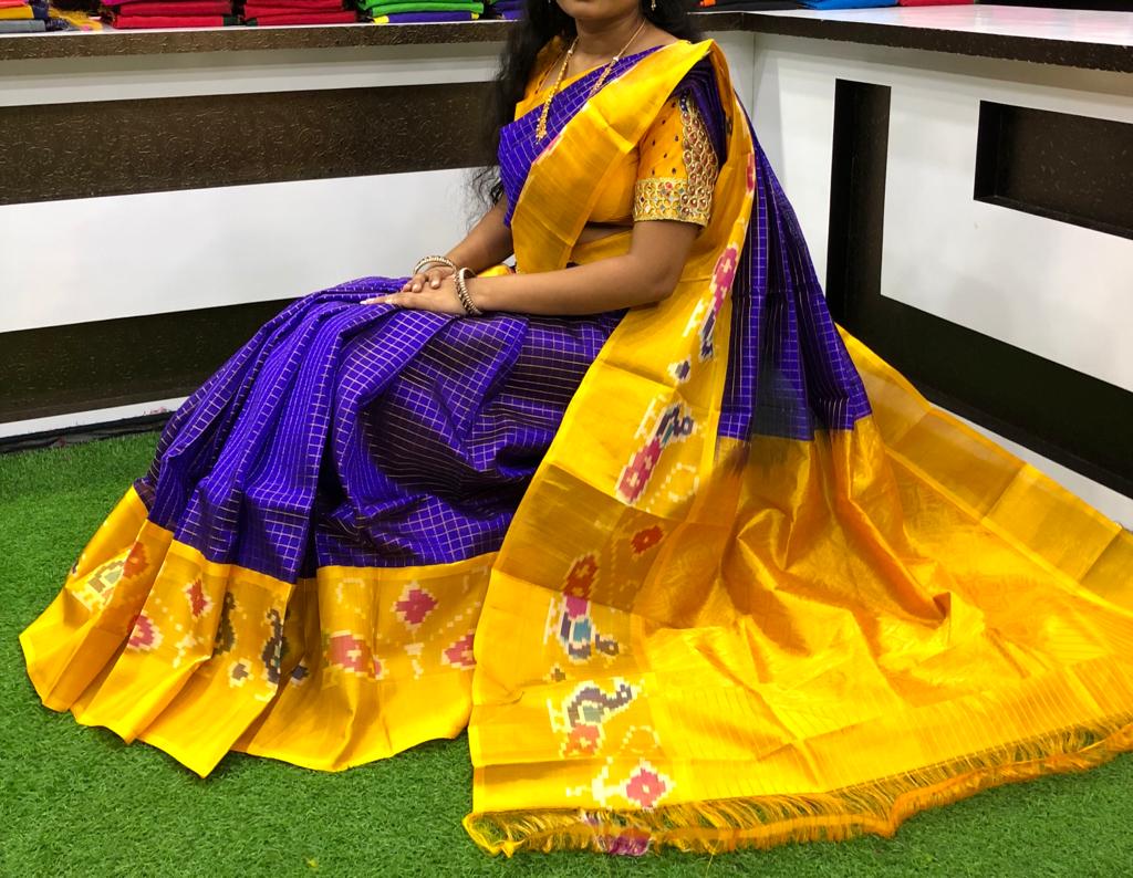 Dark blue chanderi kuppadam pochampally border sarees