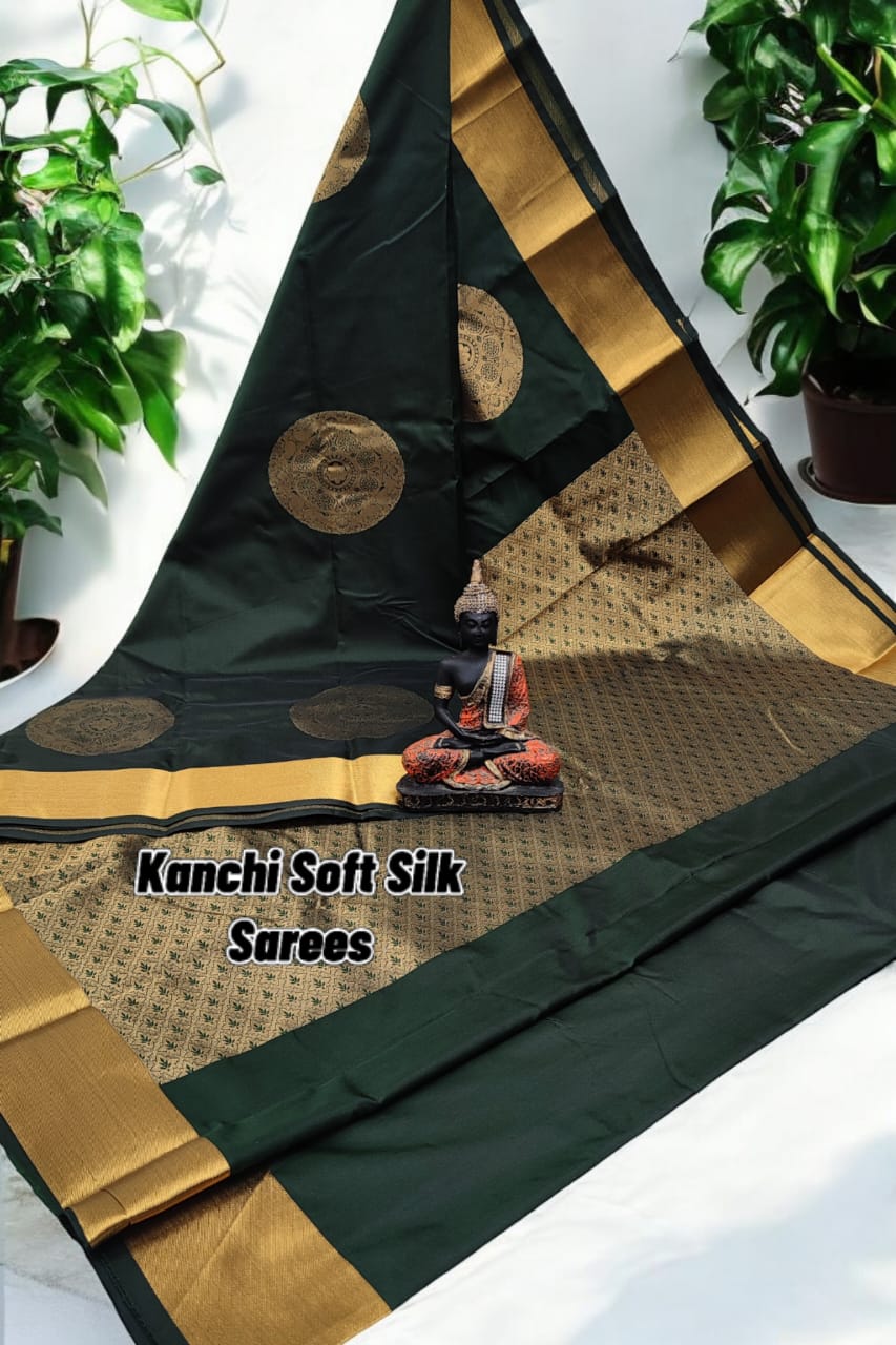 Dark green kanchi soft silk sarees