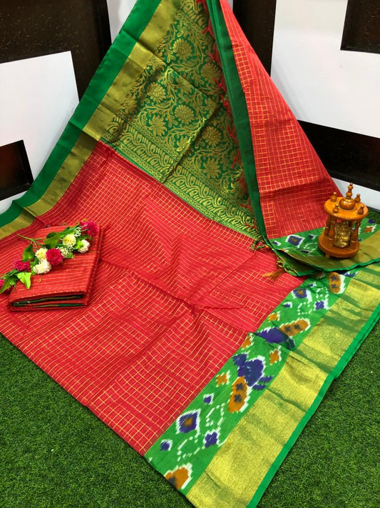 Red chanderi kuppadam pochampally border sarees