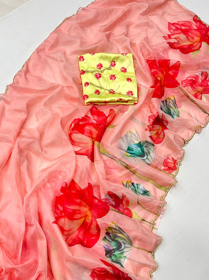 Pink organza sarees