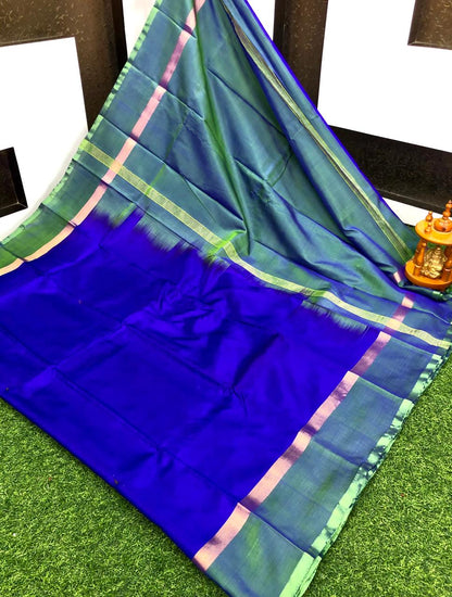 Blue and green uppada pattu plain sarees