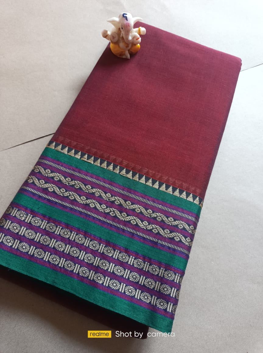 Maroon red Narayanpet Cotton sarees