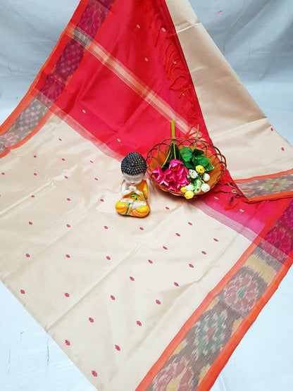 Cream Tripura silk sarees with Pochampally border