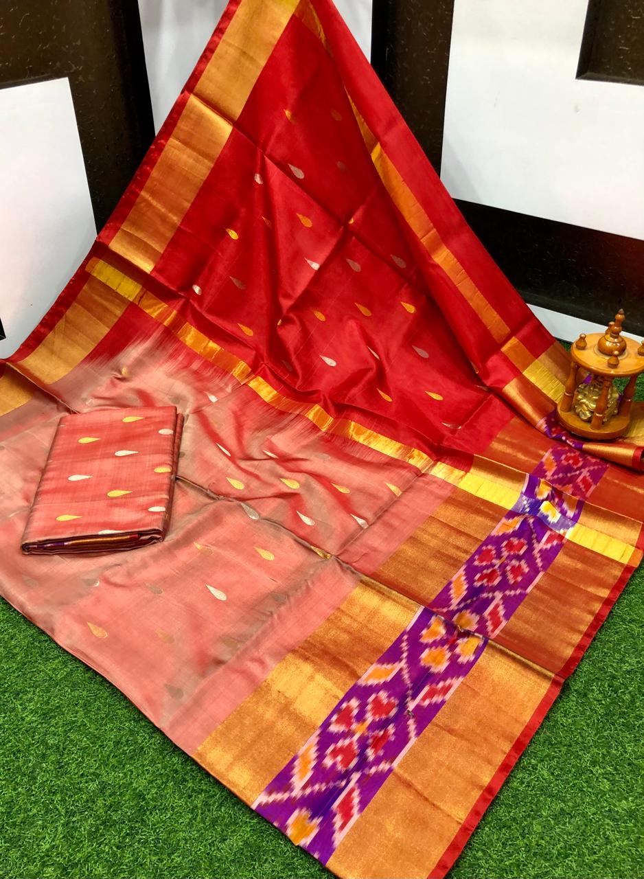 Dark peach uppada pattu pochampally border sarees