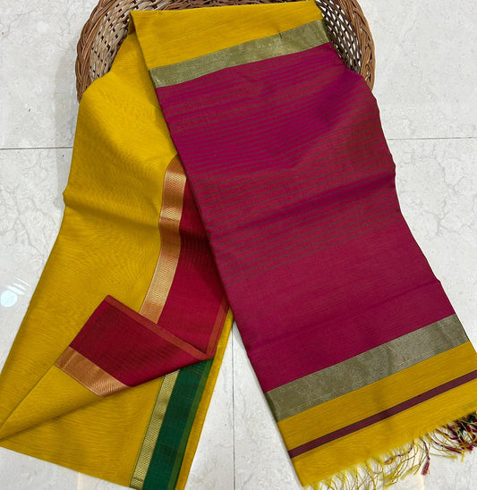 Yellow and red pure handloom Maheshwari sarees