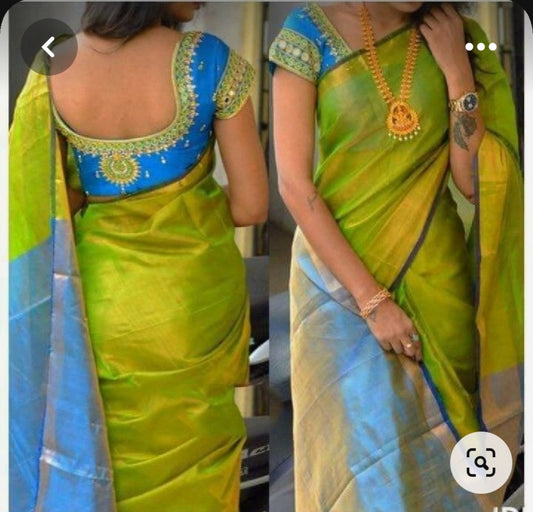 Green and light blue Uppada tissue sarees