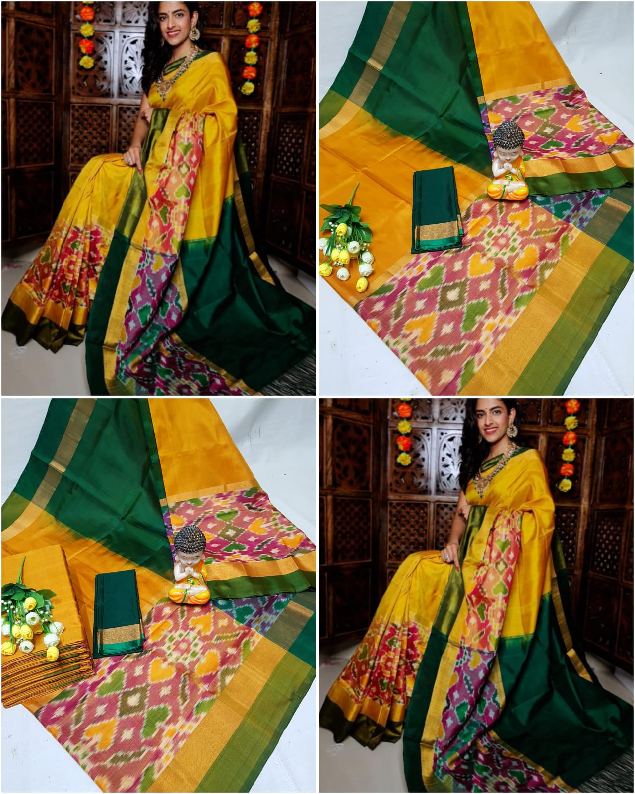 Mango yellow Uppada sarees with big pochampally border