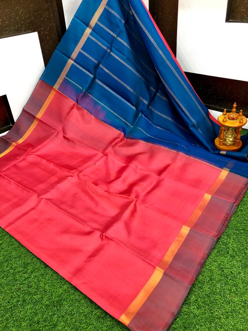 Peach uppada pattu plain sarees