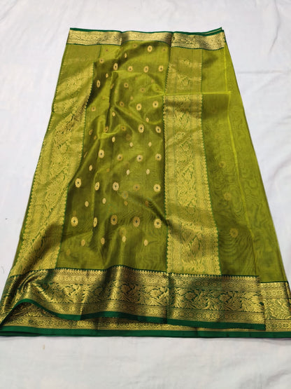 Dark olive green chanderi katan silk sarees