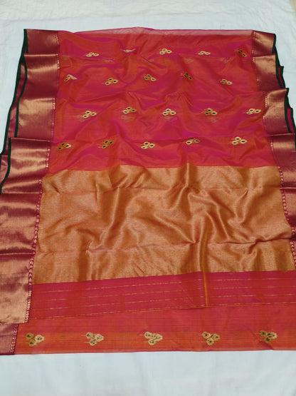 Orange chanderi katan silk sarees