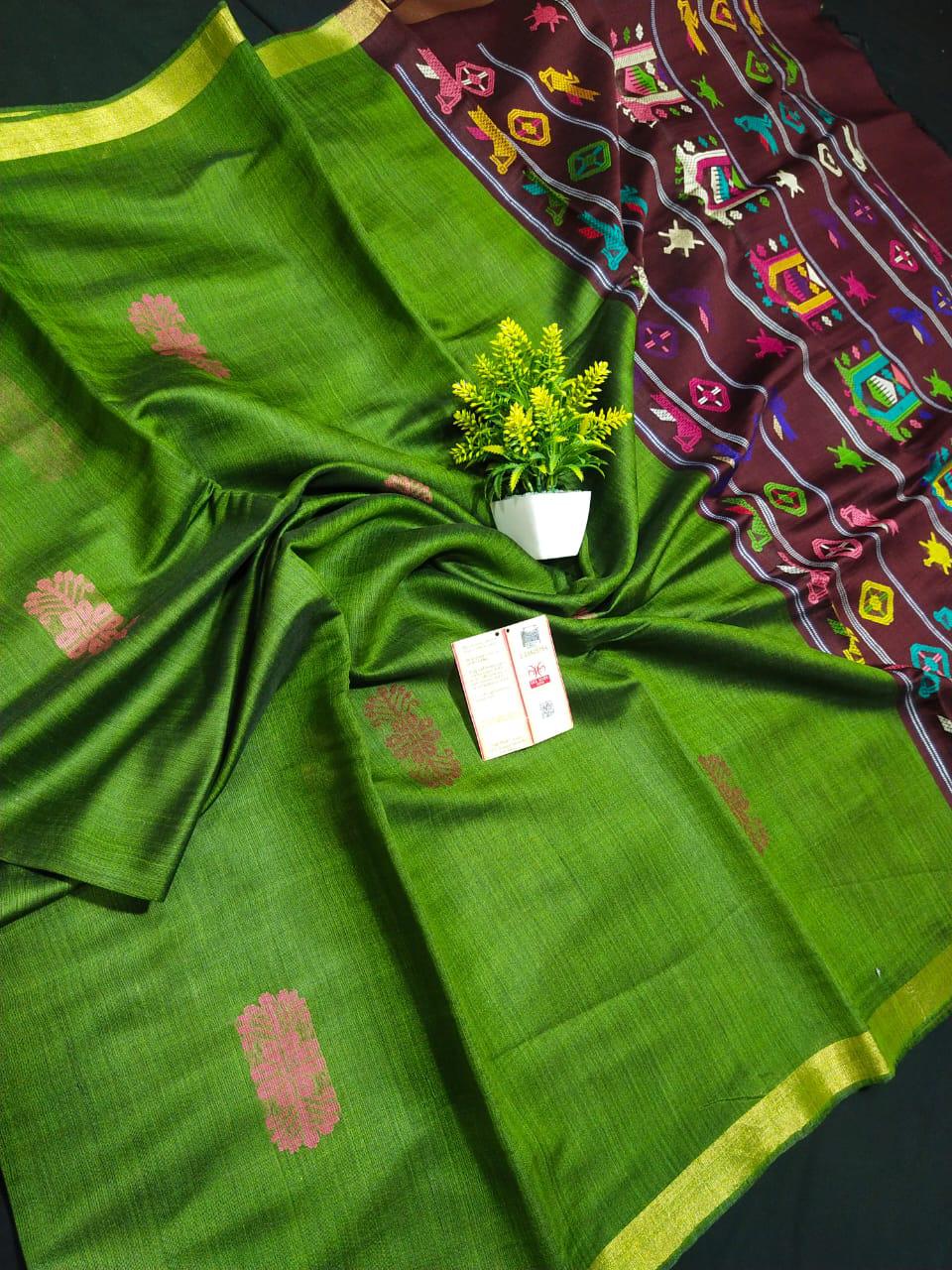 Dark green pure desi tussar silk sarees