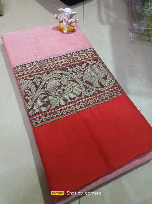 Baby pink Narayanpet Cotton  sarees